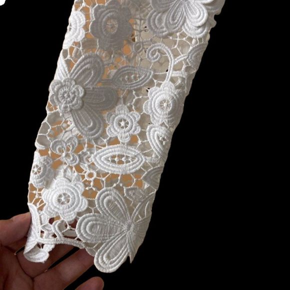 Self-Portrait 3D Flower White Lace Long Sleeve Mini Dress Size 8 - Picture 6 of 15